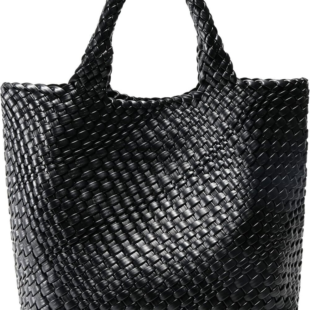 Woven Bag for Women, Vegan Leather Tote Bag Large Summer Beach Travel Handbag an